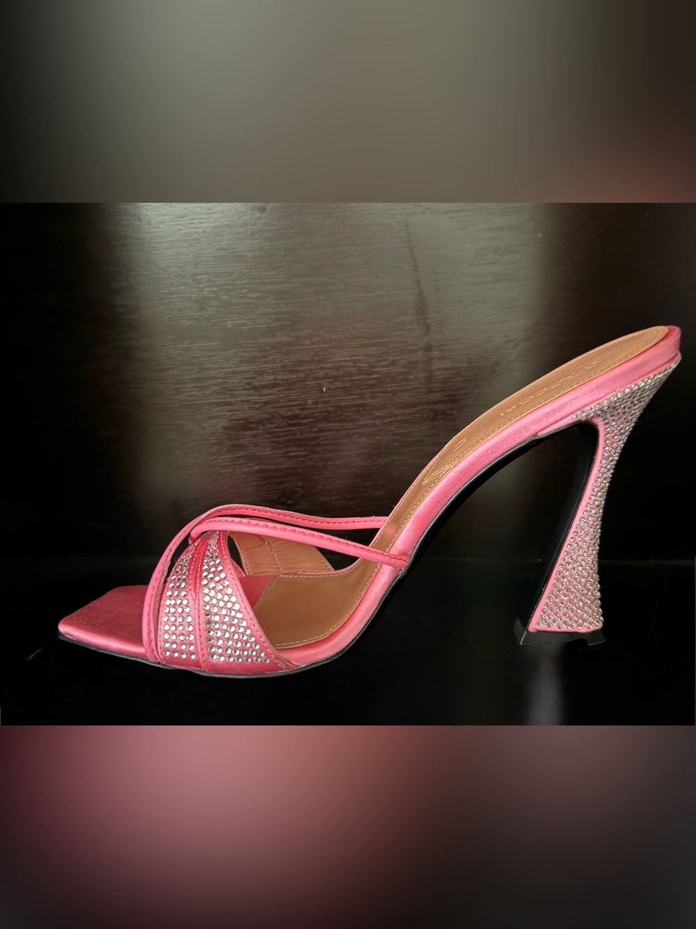 Pink Rhinestone High Heel Slide Sandals